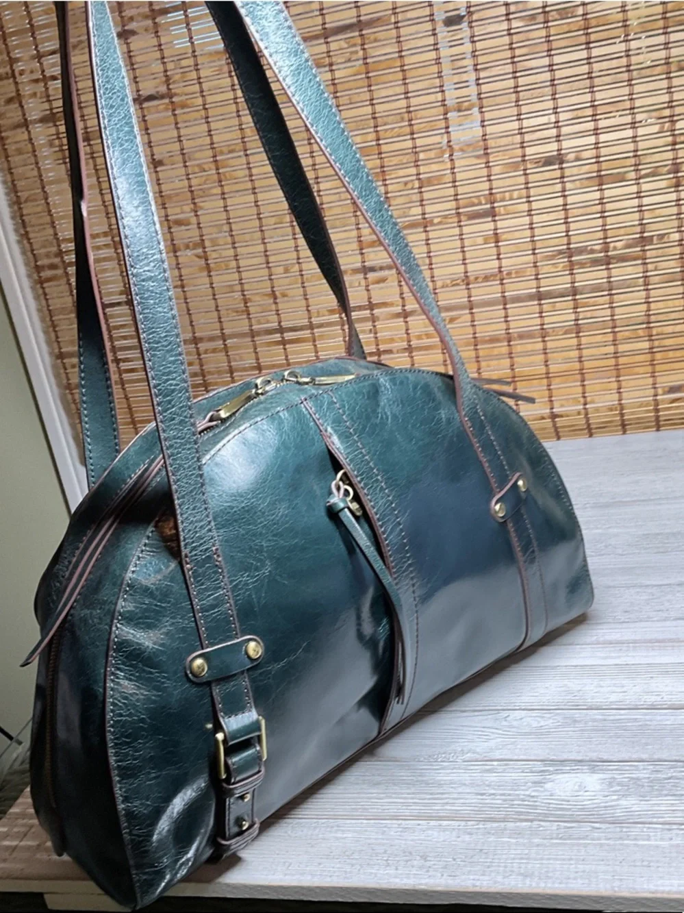 Hobo International Beckon Leather Half Moon Shoulder Bag Green Retro Elegant - Picture 1 of 10